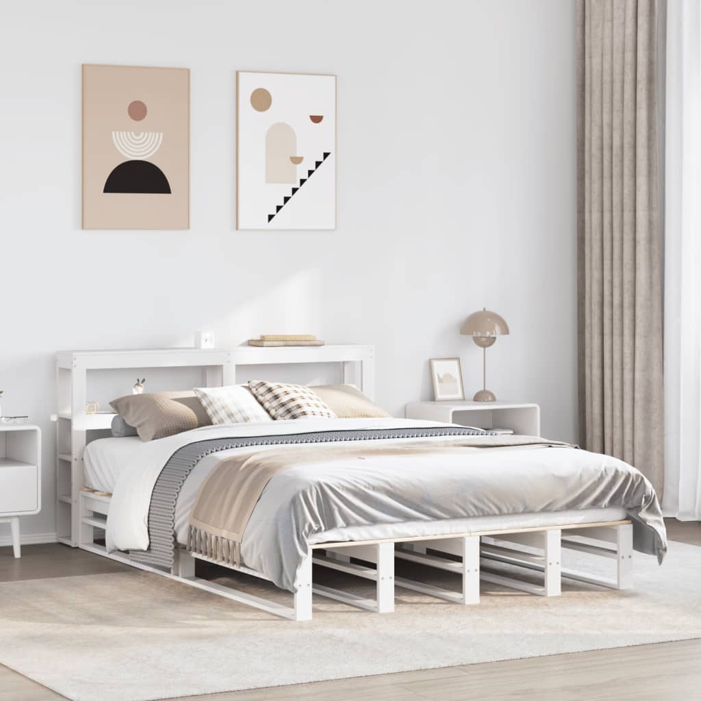 Bedframe zonder matras massief grenenhout wit 150x200 cm