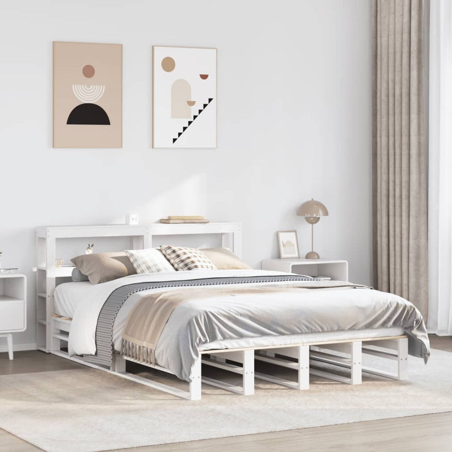 Bedframe zonder matras massief grenenhout wit 150x200 cm