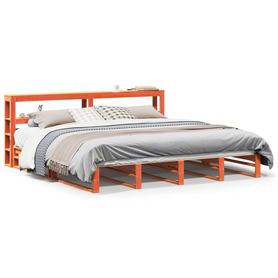 Bedframe zonder matras massief grenenhout wasbruin 200x200 cm
