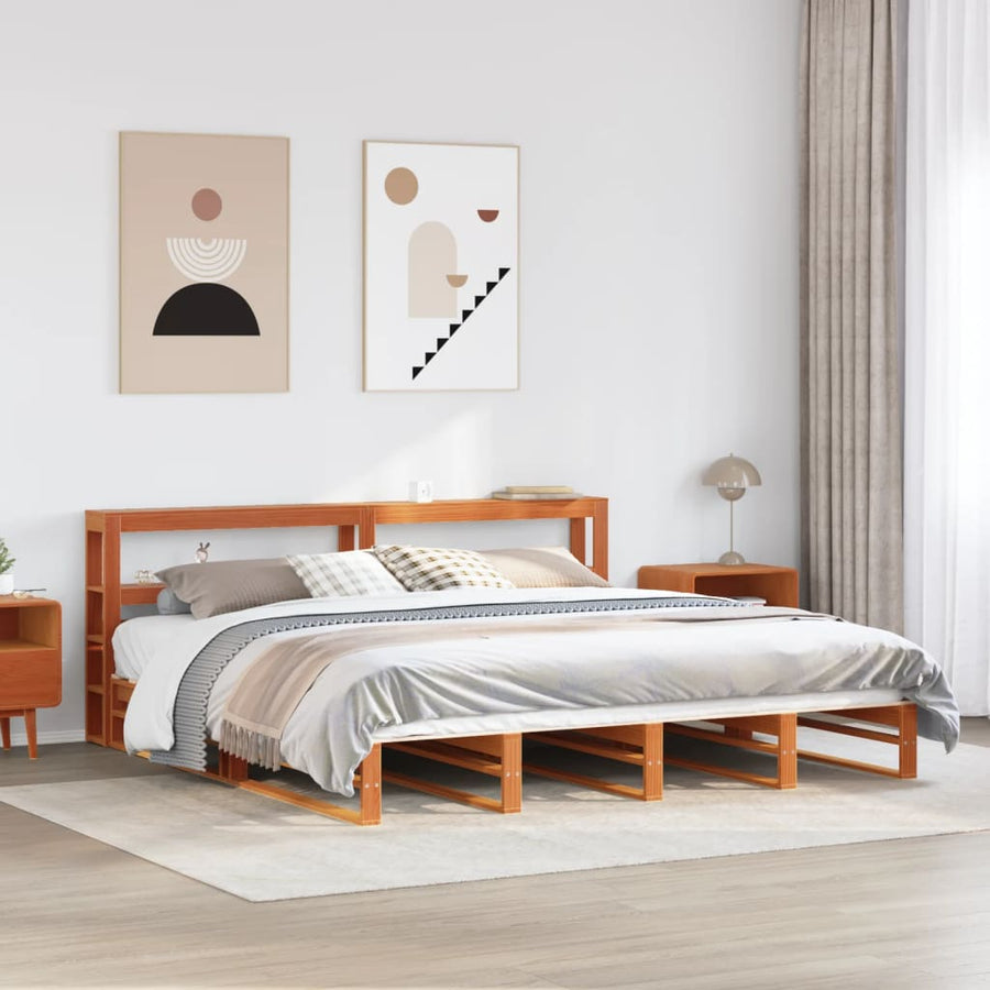 Bedframe zonder matras massief grenenhout wasbruin 200x200 cm