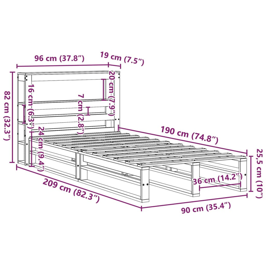 Bedframe zonder matras massief grenenhout 90x190 cm