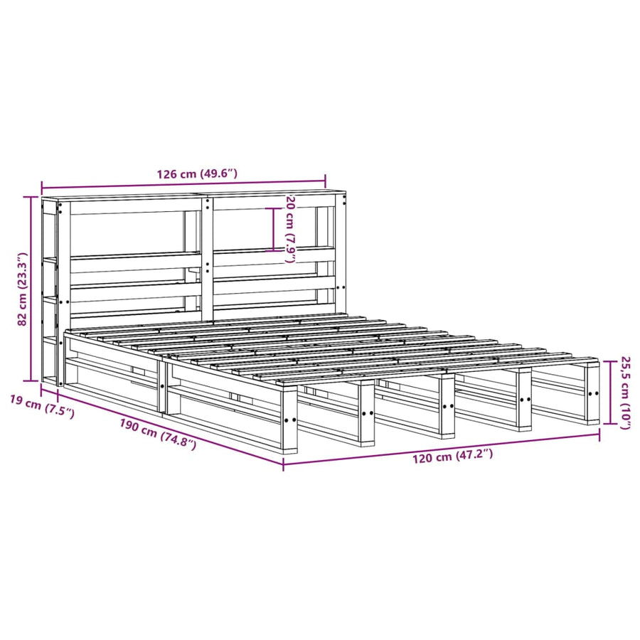 Bedframe zonder matras massief grenenhout wasbruin 120x190 cm
