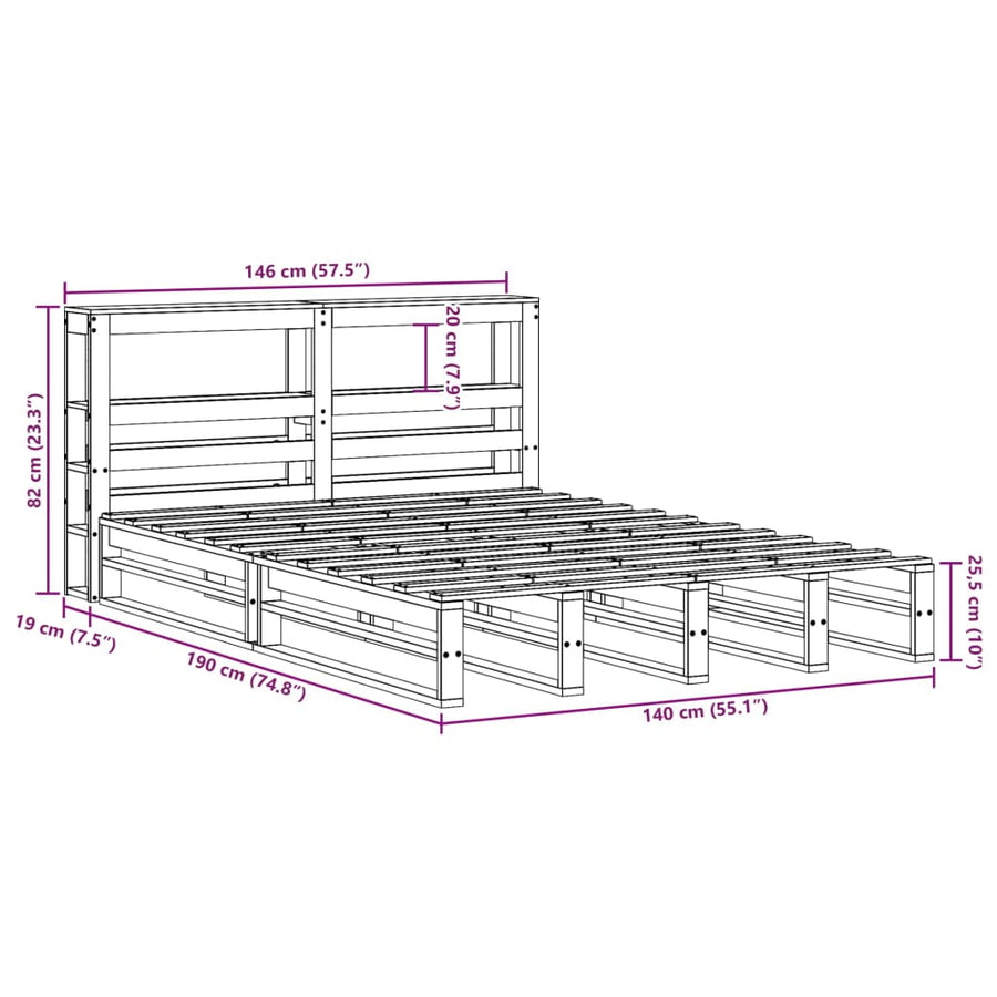 Bedframe zonder matras massief grenenhout 140x190 cm