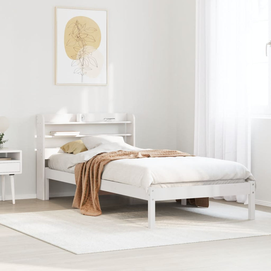 Bedframe zonder matras massief grenenhout wit 75x190 cm