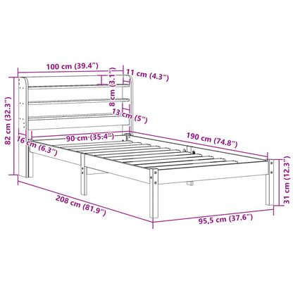 Bedframe zonder matras massief grenenhout 90x190 cm