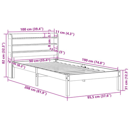 Bedframe zonder matras massief grenenhout wit 90x190 cm