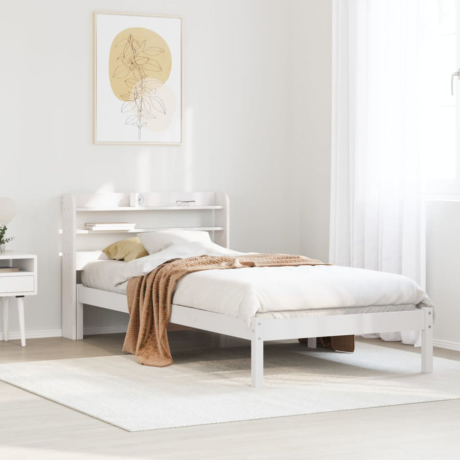 Bedframe zonder matras massief grenenhout wit 90x200 cm