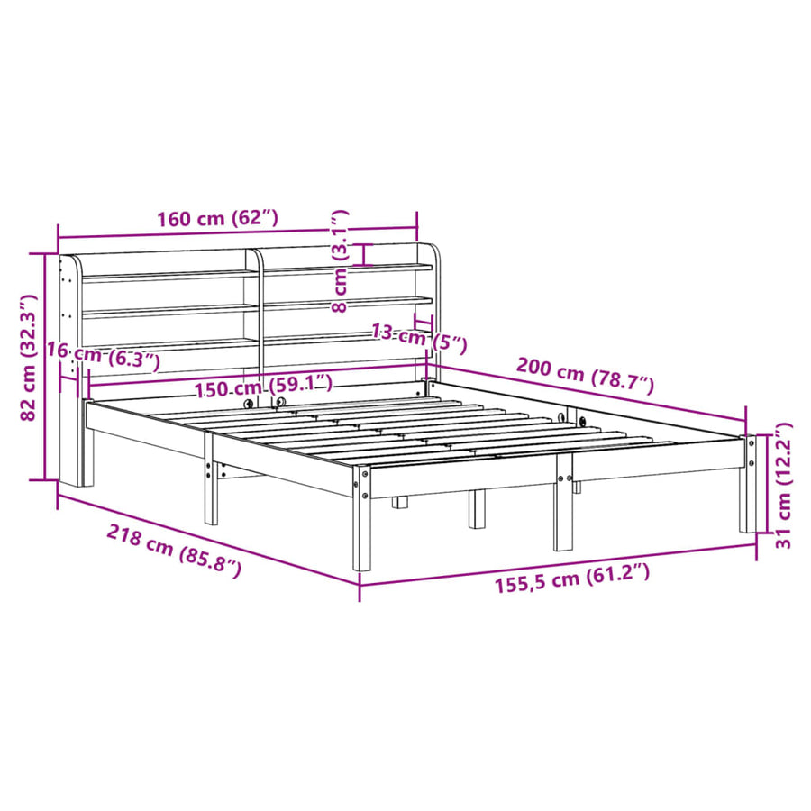 Bedframe zonder matras massief grenenhout 150x200 cm