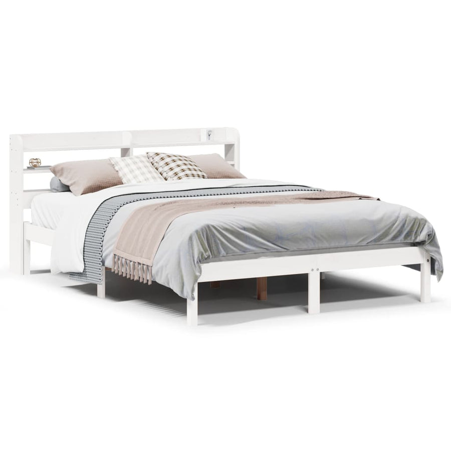 Bedframe zonder matras massief grenenhout wit 150x200 cm