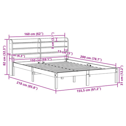 Bedframe zonder matras massief grenenhout wit 150x200 cm
