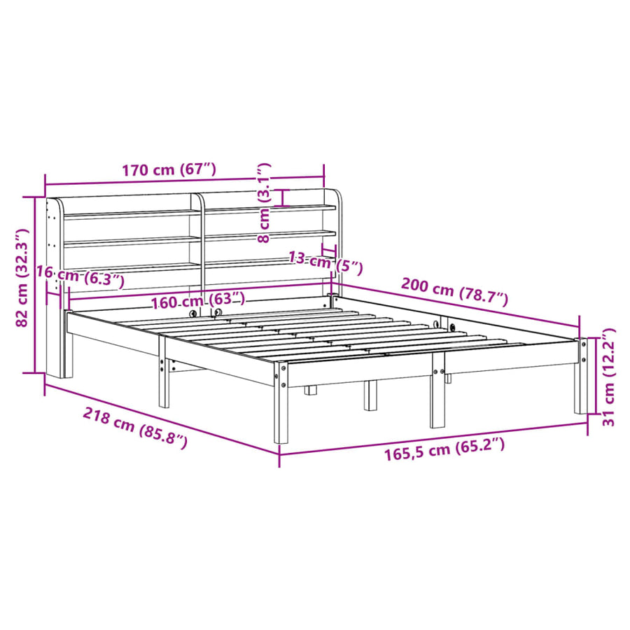Bedframe zonder matras massief grenenhout 160x200 cm