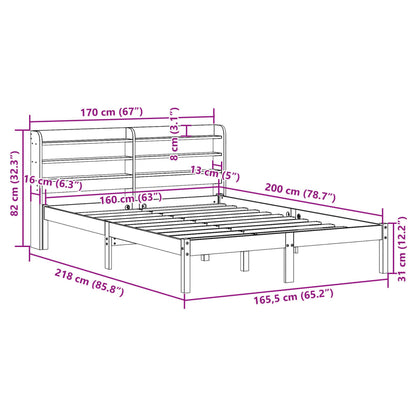 Bedframe zonder matras massief grenenhout wit 160x200 cm