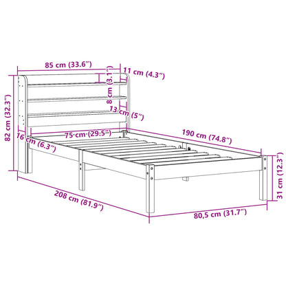 Bedframe met hoofdbord massief grenenhout wasbruin 75x190 cm