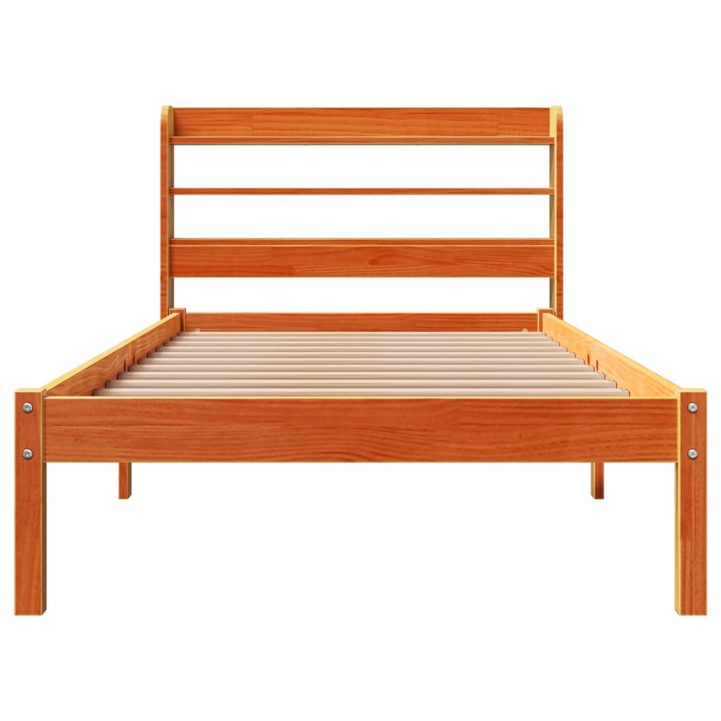 Bedframe met hoofdbord massief grenenhout wasbruin 75x190 cm