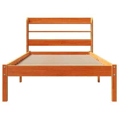 Bedframe met hoofdbord massief grenenhout wasbruin 75x190 cm