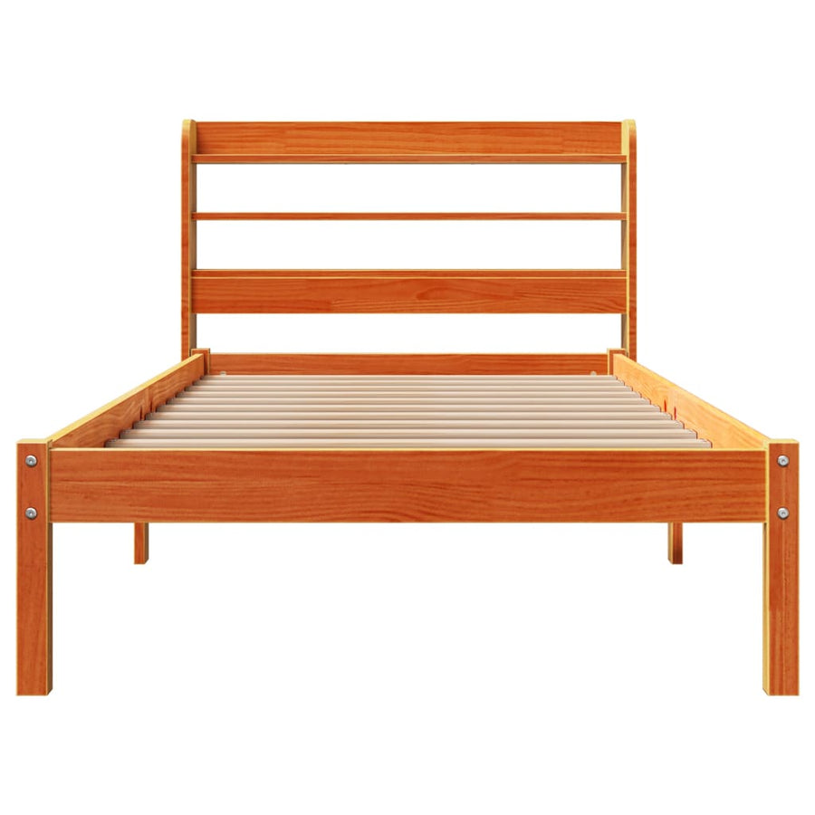 Bedframe met hoofdbord massief grenenhout wasbruin 75x190 cm