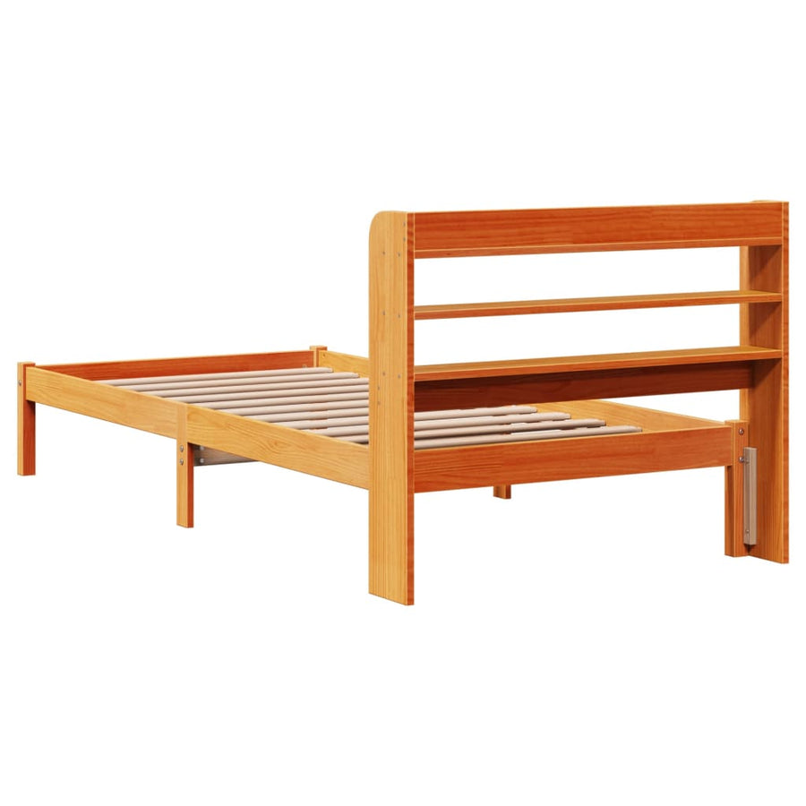 Bedframe met hoofdbord massief grenenhout wasbruin 75x190 cm