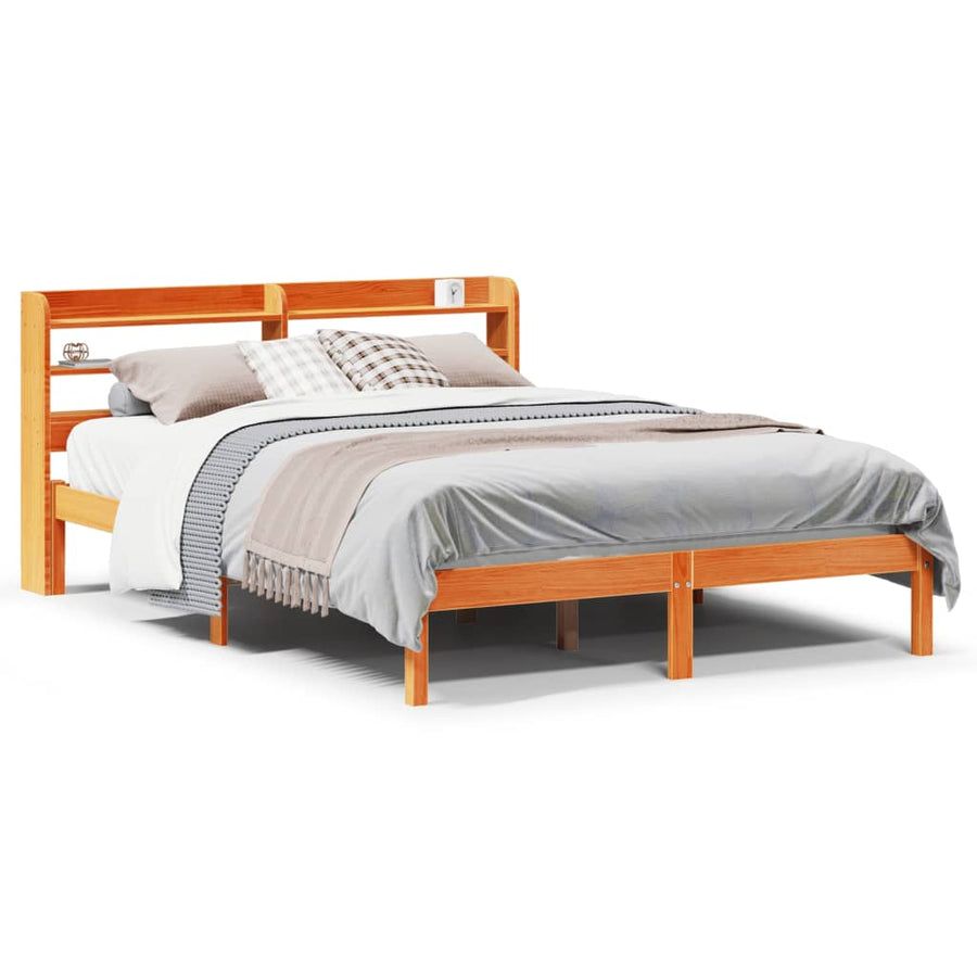 Bedframe met hoofdbord massief grenenhout wasbruin 120x190 cm
