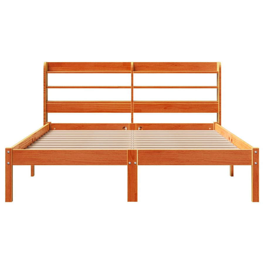 Bedframe met hoofdbord massief grenenhout wasbruin 120x190 cm
