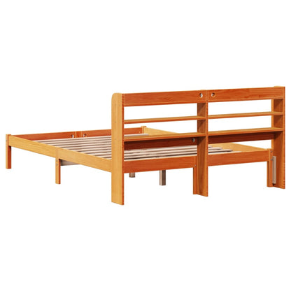 Bedframe met hoofdbord massief grenenhout wasbruin 140x190 cm