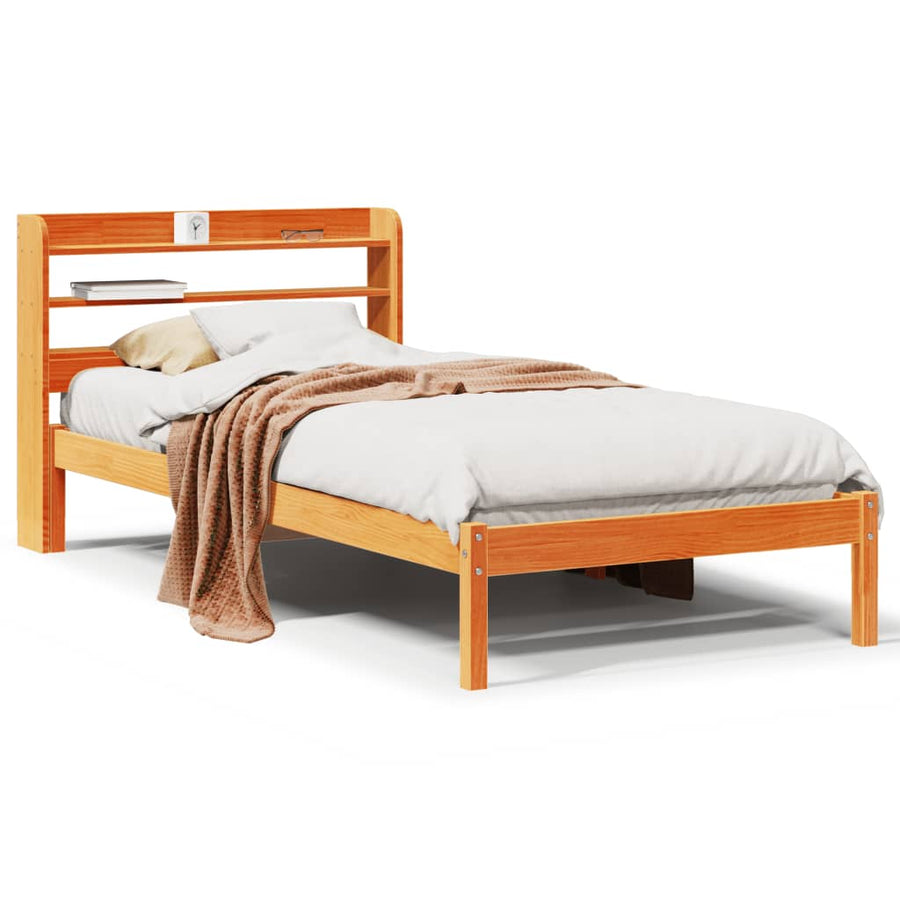 Bedframe met hoofdbord massief grenenhout wasbruin 100x200 cm