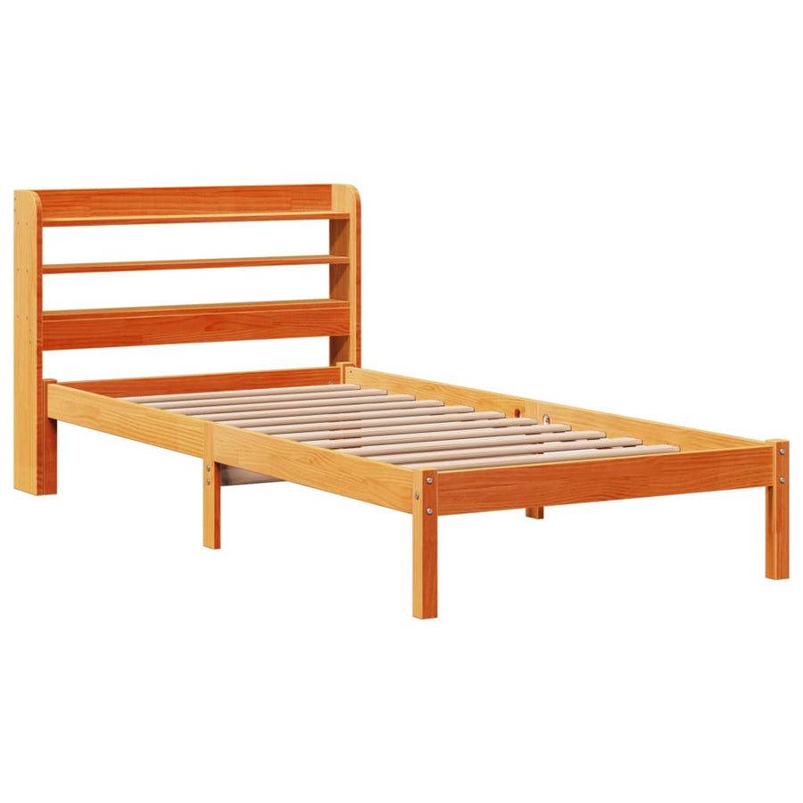 Bedframe met hoofdbord massief grenenhout wasbruin 100x200 cm