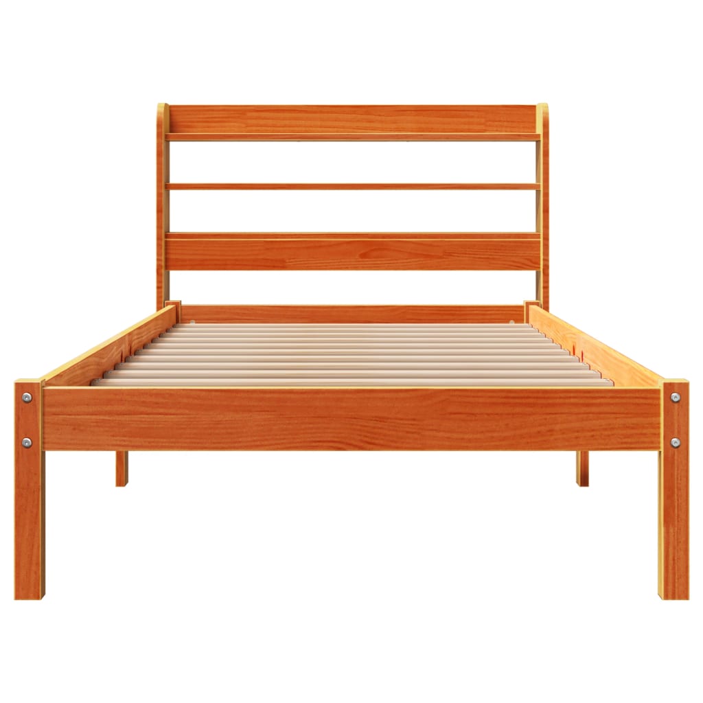 Bedframe met hoofdbord massief grenenhout wasbruin 100x200 cm