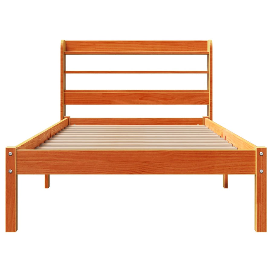 Bedframe met hoofdbord massief grenenhout wasbruin 100x200 cm