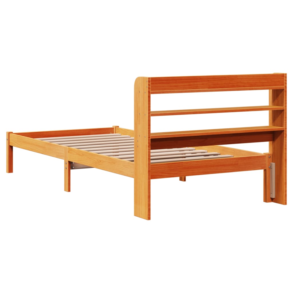 Bedframe met hoofdbord massief grenenhout wasbruin 100x200 cm