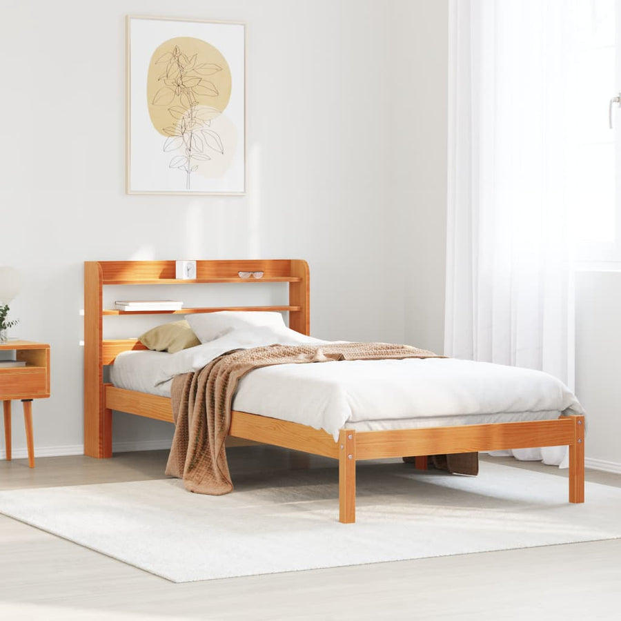 Bedframe met hoofdbord massief grenenhout wasbruin 100x200 cm