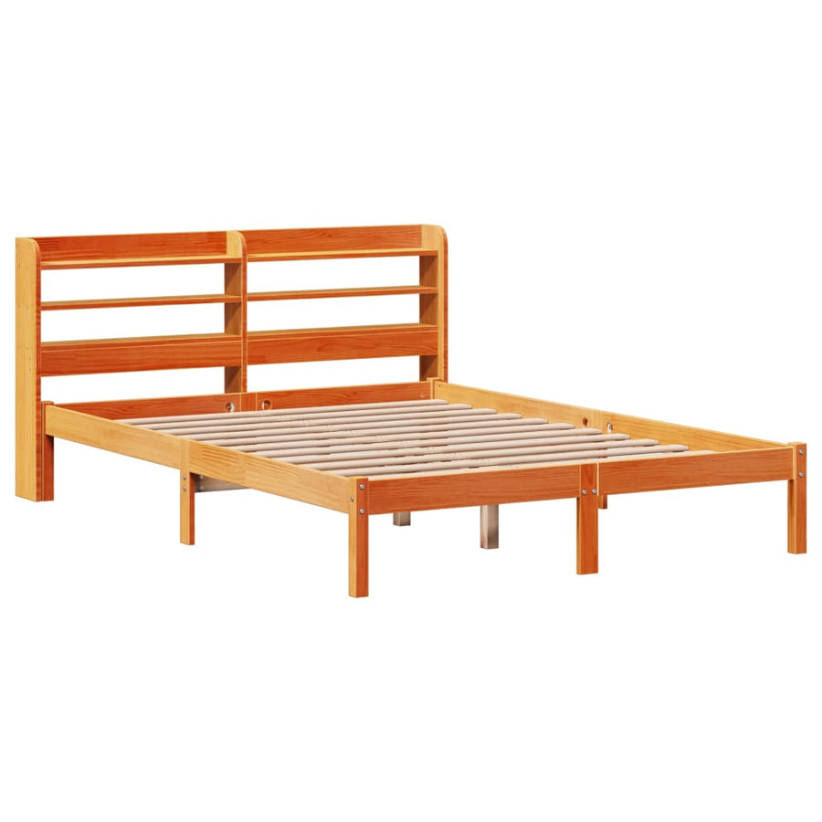 Bedframe met hoofdbord massief grenenhout wasbruin 120x200 cm