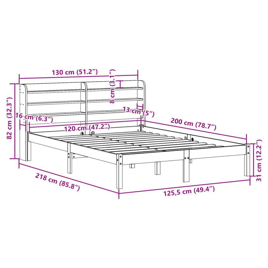 Bedframe met hoofdbord massief grenenhout wasbruin 120x200 cm