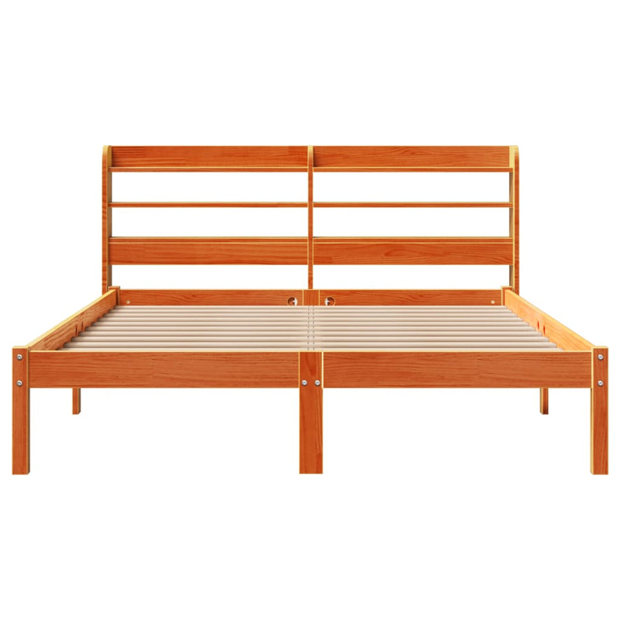 Bedframe met hoofdbord massief grenenhout wasbruin 120x200 cm