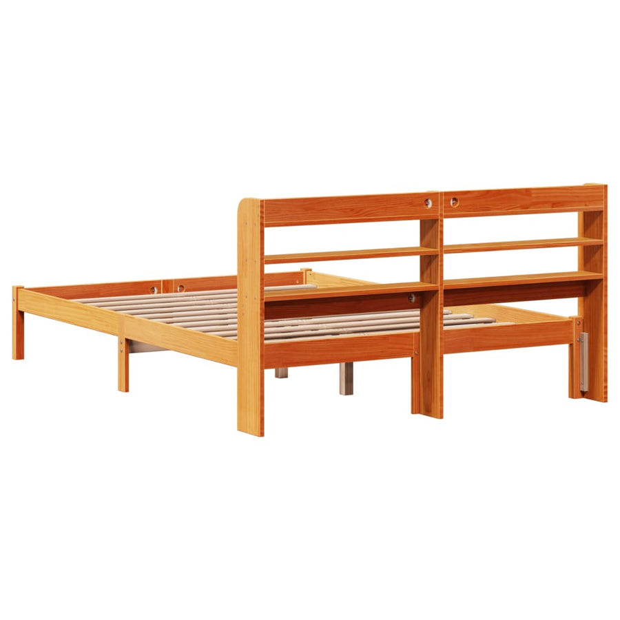 Bedframe met hoofdbord massief grenenhout wasbruin 120x200 cm