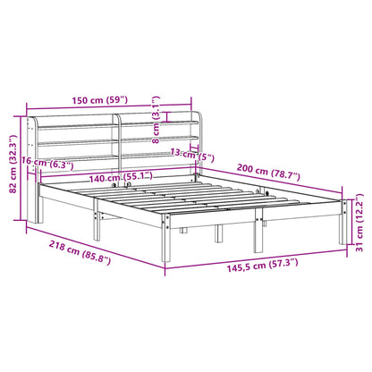 Bedframe met hoofdbord grenenhout wasbruin 140x200 cm