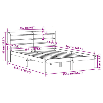 Bedframe met hoofdbord massief grenenhout wasbruin 150x200 cm