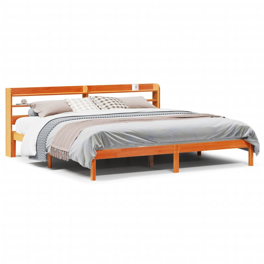 Bedframe met hoofdbord massief grenenhout wasbruin 200x200 cm