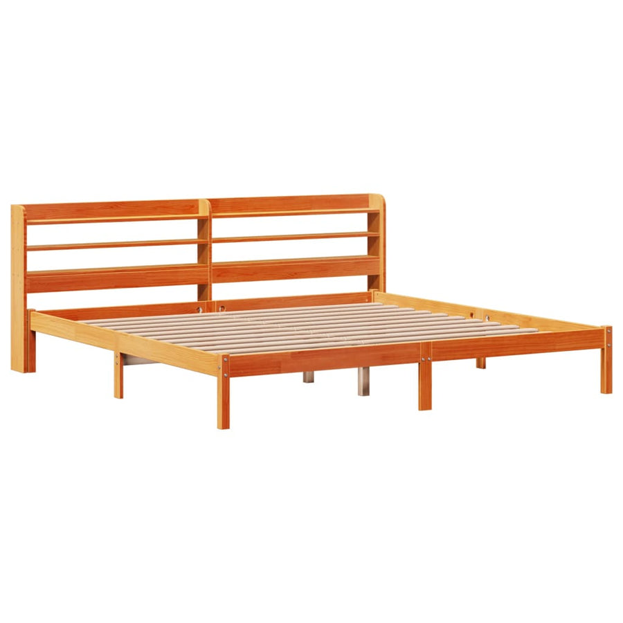 Bedframe met hoofdbord massief grenenhout wasbruin 200x200 cm