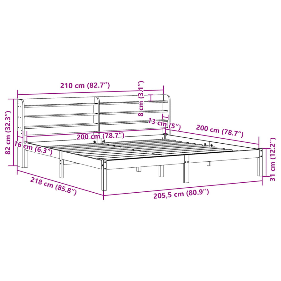 Bedframe met hoofdbord massief grenenhout wasbruin 200x200 cm