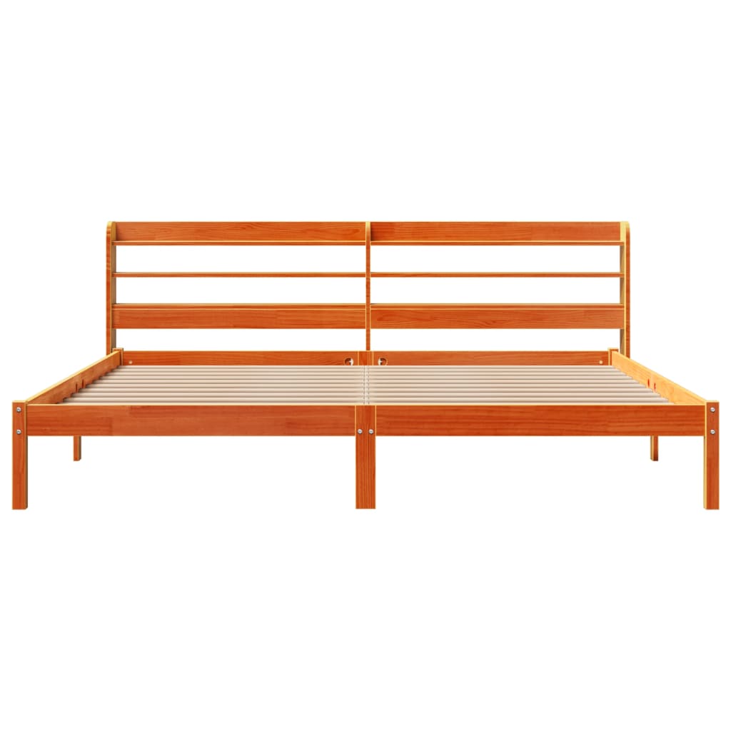 Bedframe met hoofdbord massief grenenhout wasbruin 200x200 cm