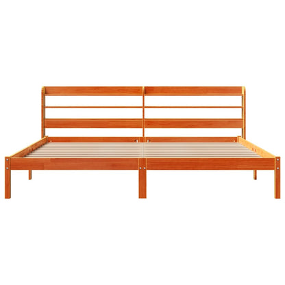 Bedframe met hoofdbord massief grenenhout wasbruin 200x200 cm