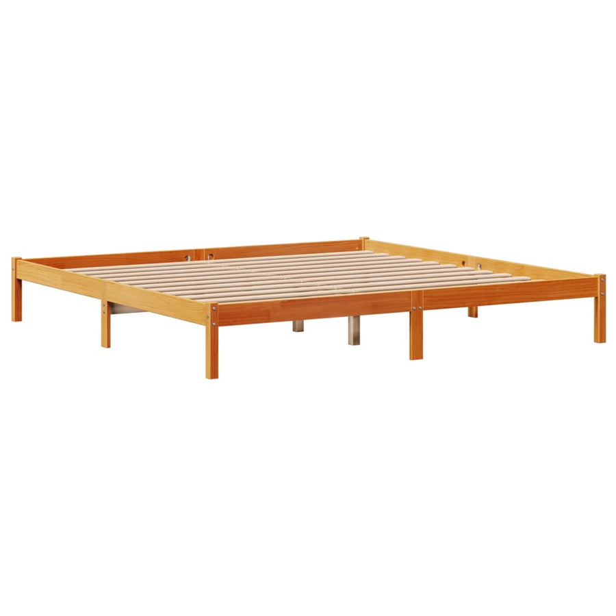 Bedframe met hoofdbord massief grenenhout wasbruin 200x200 cm