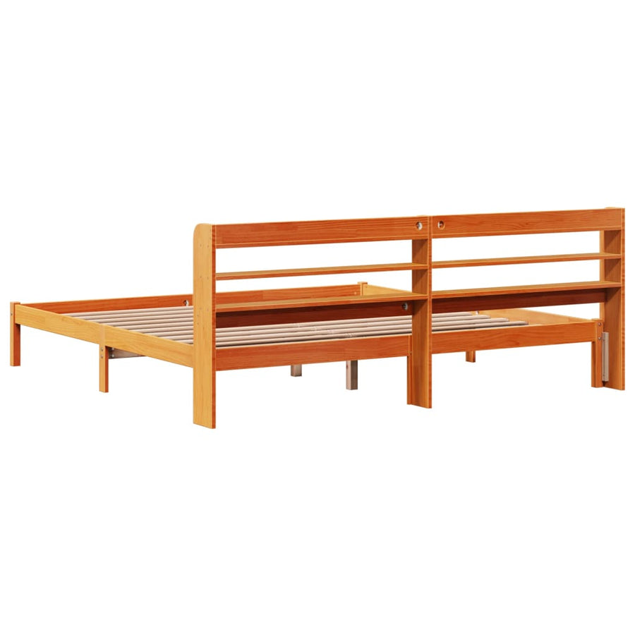 Bedframe met hoofdbord massief grenenhout wasbruin 200x200 cm