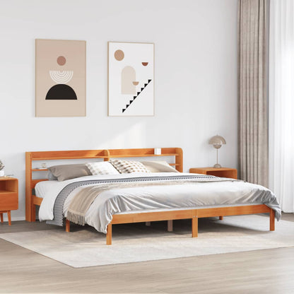 Bedframe met hoofdbord massief grenenhout wasbruin 200x200 cm