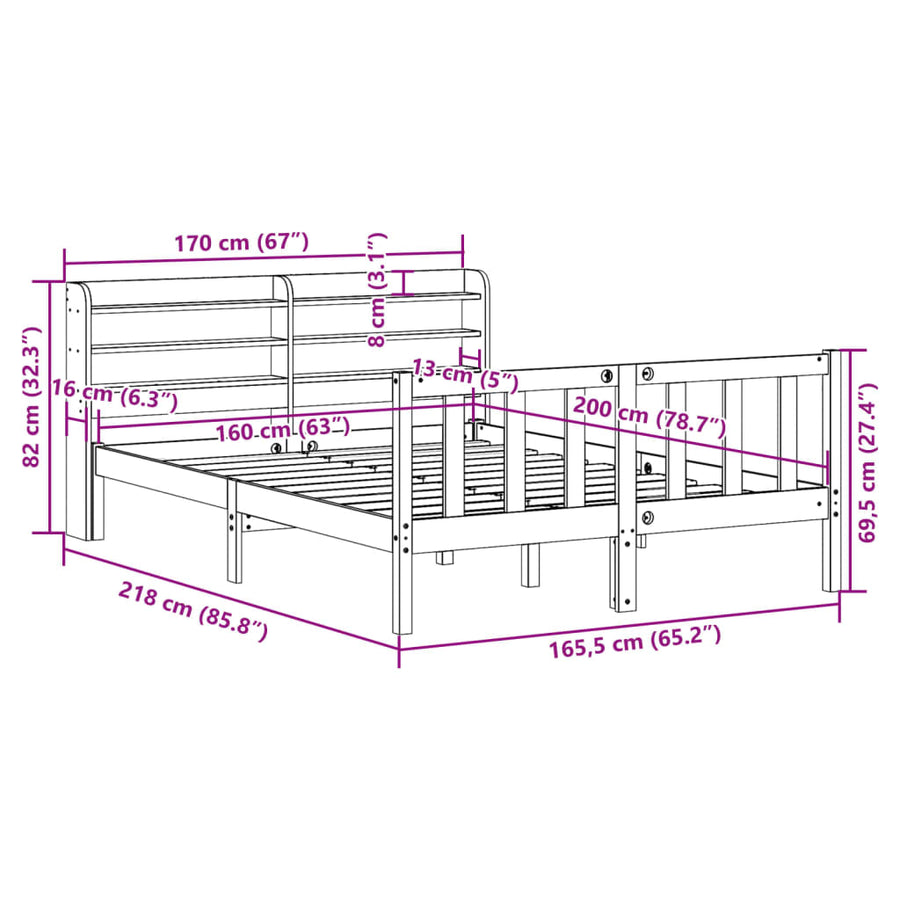Bedframe zonder matras massief grenenhout 160x200 cm