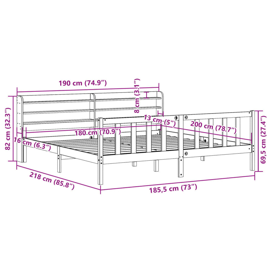 Bedframe zonder matras massief grenenhout 180x200 cm