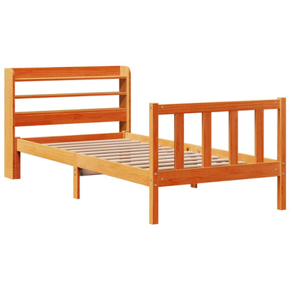 Bedframe met hoofdbord massief grenenhout wasbruin 100x200 cm