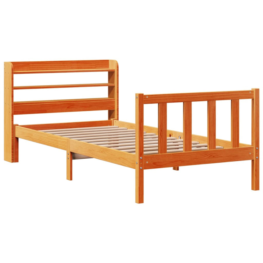 Bedframe met hoofdbord massief grenenhout wasbruin 100x200 cm
