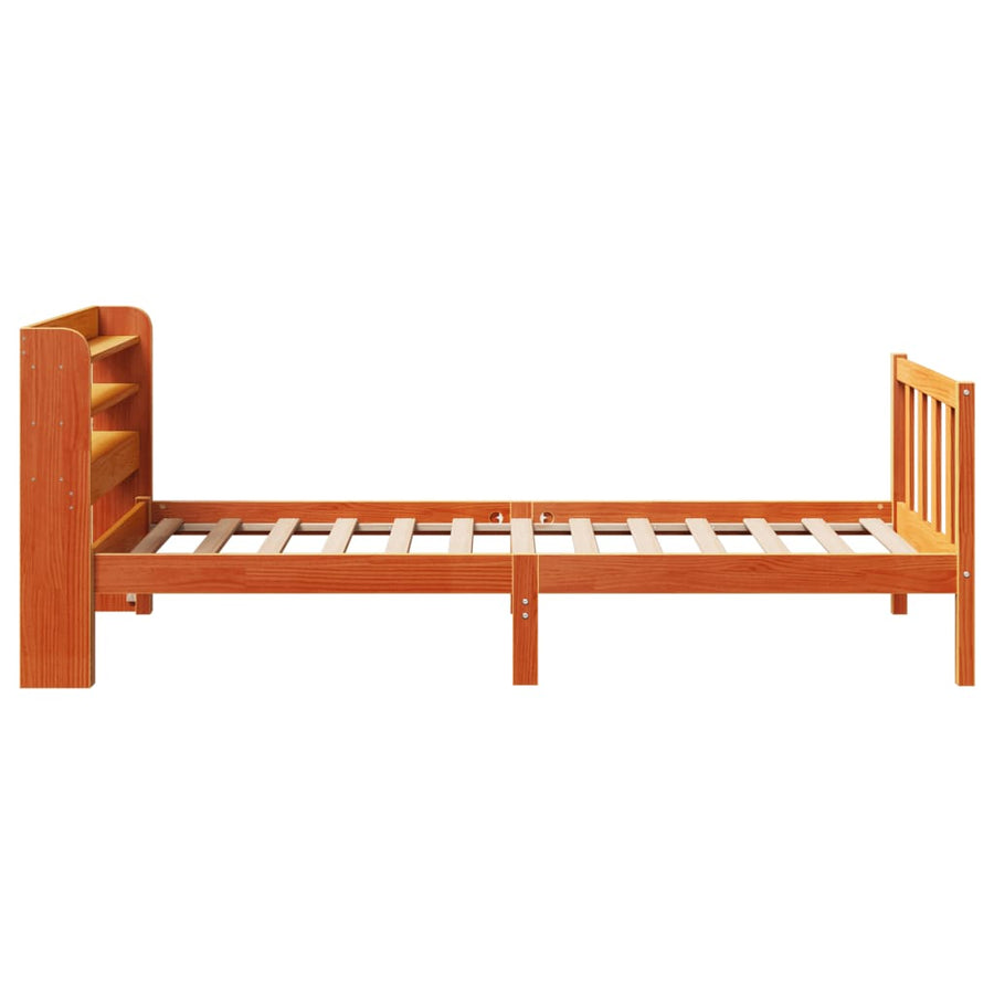 Bedframe met hoofdbord massief grenenhout wasbruin 100x200 cm
