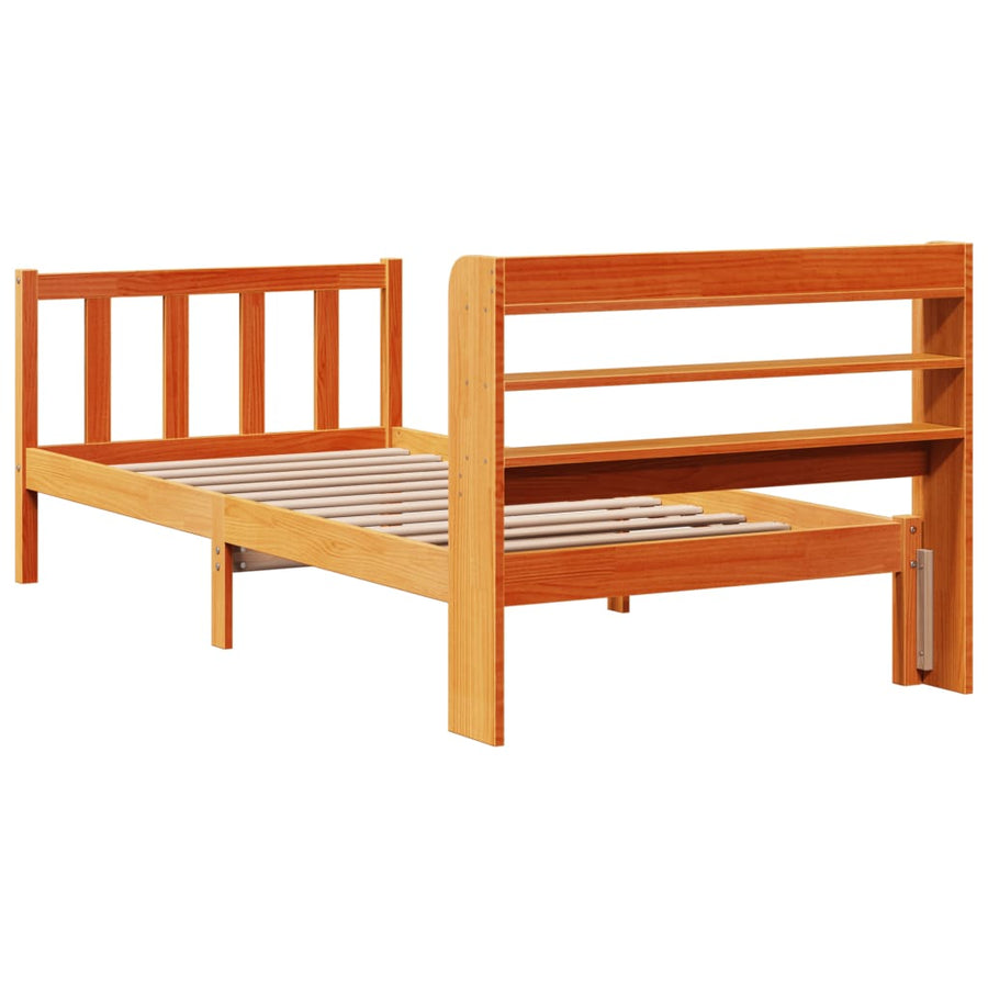 Bedframe met hoofdbord massief grenenhout wasbruin 100x200 cm